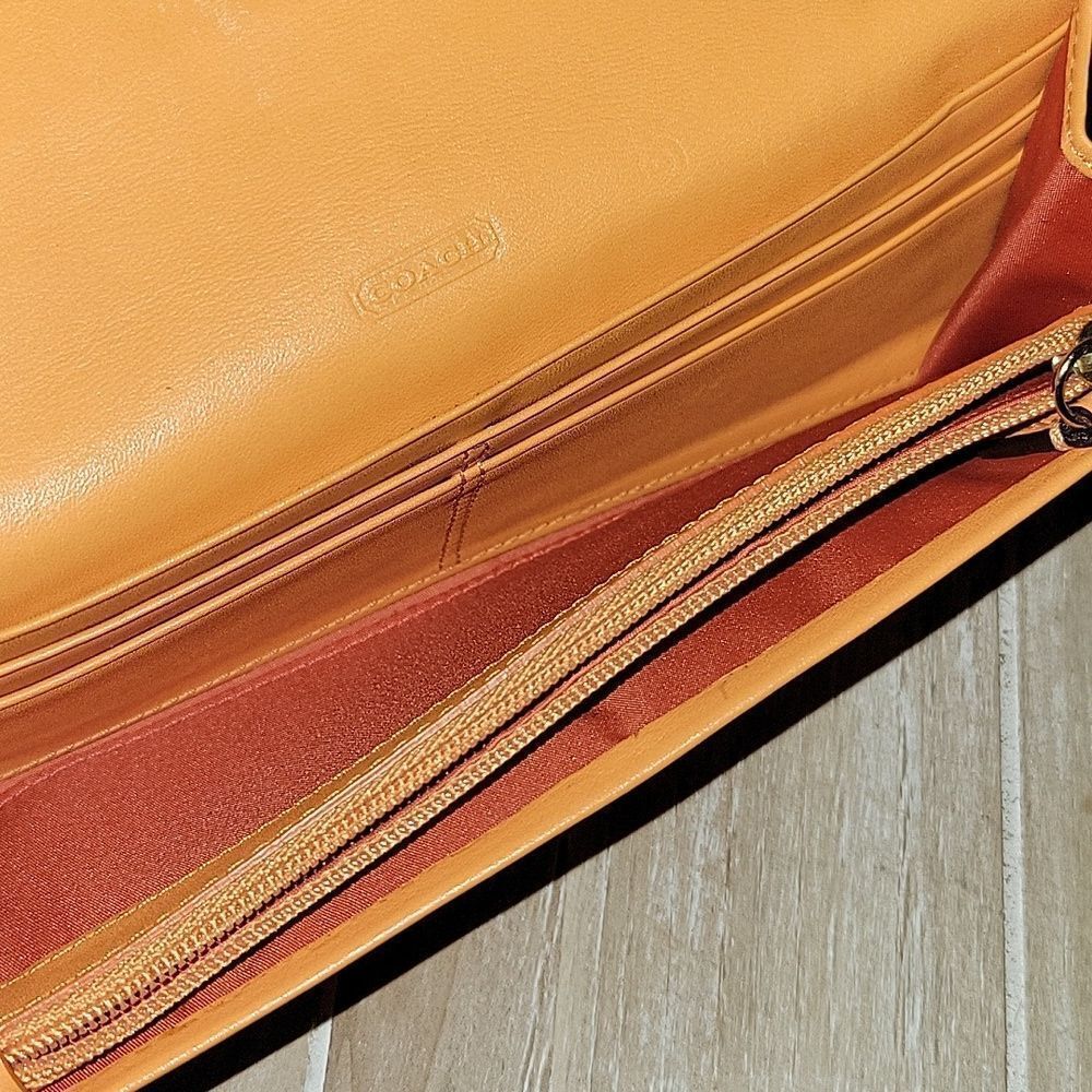 Coach Leather Double Zip Flap Wallet Orange - Picture 8 of 14